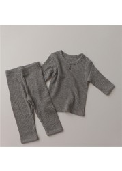 Newborn Baby Clothing Sets Ribbed Cotton Bib Leggings Pants Suit For Autumn Girls Outfits Boys Long Sleeve Baby Clothes