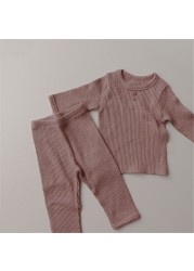 Newborn Baby Clothing Sets Ribbed Cotton Bib Leggings Pants Suit For Autumn Girls Outfits Boys Long Sleeve Baby Clothes