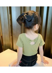 Girls T-shirt Kids Short Sleeve Back Bow-knot Baby Cotton Shirt Clothes 2022 Summer Chilren Hot Color Surface Tees