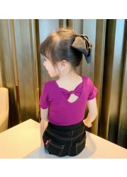 Girls T-shirt Kids Short Sleeve Back Bow-knot Baby Cotton Shirt Clothes 2022 Summer Chilren Hot Color Surface Tees