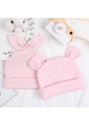 Newborn cotton hat rabbit ears bear ears hat lovely spring summer baby hat suitable for 0-6 months old baby