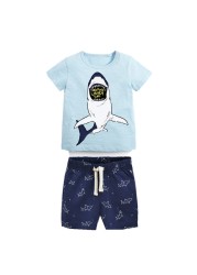 Fashion Clothing Summer Boys Sets Kids Printing T-shirts Cotton Shorts Suits Children Animal Tops Elastic Waist Pants Suit 2-7Y