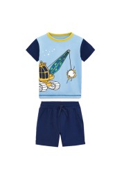 Fashion Clothing Summer Boys Sets Kids Printing T-shirts Cotton Shorts Suits Children Animal Tops Elastic Waist Pants Suit 2-7Y