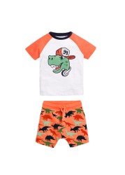 Fashion Clothing Summer Boys Sets Kids Printing T-shirts Cotton Shorts Suits Children Animal Tops Elastic Waist Pants Suit 2-7Y