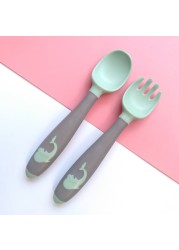 Silicone Baby Spoon Fork Kids Cutlery Set Cartoon Cute Utensil Baby Learning Training Spoon Infant Soft Fork