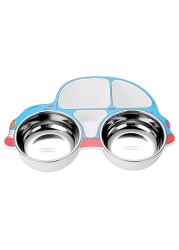 Children's Tableware Set Stainless Steel Dishes Baby Feeding Plate Spoon Fork Cute Cartoon Car Shape Bowl New Arrival