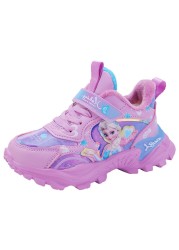 Disney girls' cotton sports shoes for children plus velvet warm Elsa princess students winter new children's running shoes