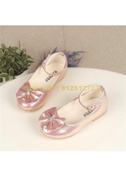 New Autumn Girls Leather Children Girls Toddler Princess Bowknot Sneakers Pearl Diamond Single Kids Dance Shoes