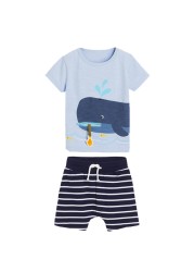 Kids Summer Clothes Boys Girls Cotton T-Shirts Sets Princess Girl Unicorn Printing Suits Children Boy Lapel Tops Pants Clothes