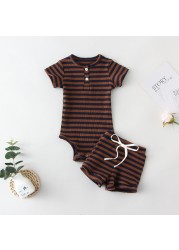 summer spring rompers + casual pants baby boy clothes baby boy clothes newborn outfits set solid knitted short sleeve 2pcs