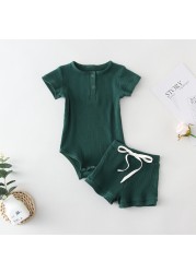 summer spring rompers + casual pants baby boy clothes baby boy clothes newborn outfits set solid knitted short sleeve 2pcs