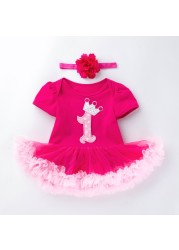 2022 Newborn Baby Girl Rose Rompers Infant Baby First Birthday Party Clothes Summer Girl Dress Princess and Wedding FY03171