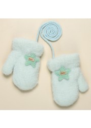 0-2Y Soft Plus Velvet Baby Boys Girls Gloves Newborn Mittens Outdoor Warm Rope Full Finger Kids Gloves Children Thick Fleece