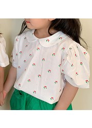 MILANCEL 2022 Blouses Girls Children Floral Puff Sleeve Cotton Short Sleeve Kids Blouse 1-6 Y