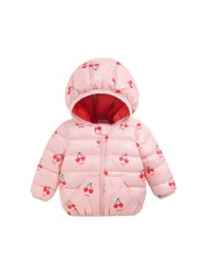 Cartoon Dinosaur Flower Print Hooded Cotton Down Jacket Baby Winter Cartoon Windproof Coat Hooded Warm Outerwear Jacket Freeship