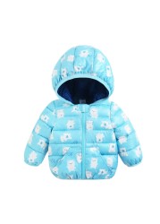 Cartoon Dinosaur Flower Print Hooded Cotton Down Jacket Baby Winter Cartoon Windproof Coat Hooded Warm Outerwear Jacket Freeship