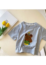 MILANCEL Children's T-Shirt 2022 Summer New Girl Short Sleeve Boy Cartoon Bear Tees