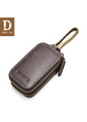 DIDE Vintage Car Genuine Leather Mini Key Bag Coin Purse Wallets Men Women Keys Organizer Keychain Double Zipper Key Cover