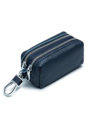 New Genuine Leather Men Key Wallet Male Car Key Bag Keys Holder Litchi Pattern Key Case Double Zipper Organizer Small Wallets