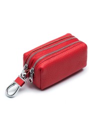 New Genuine Leather Men Key Wallet Male Car Key Bag Keys Holder Litchi Pattern Key Case Double Zipper Organizer Small Wallets