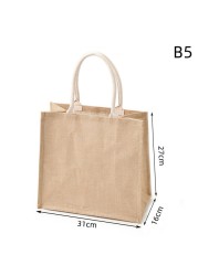 Portable Burlap Shopping Bag Jute Handbag Bamboo Ring Retro Carry Handles DIY Handbag Women Large Size Beach Bag for Girls