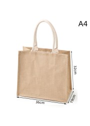 Portable Burlap Shopping Bag Jute Handbag Bamboo Ring Retro Carry Handles DIY Handbag Women Large Size Beach Bag for Girls