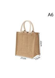 Portable Burlap Shopping Bag Jute Handbag Bamboo Ring Retro Carry Handles DIY Handbag Women Large Size Beach Bag for Girls