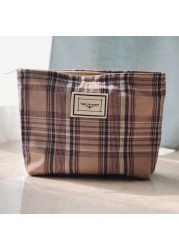 Korean Cosmetic Bag Plaid Beauty Pouch Necesserie Makeup Clutch Cosmetic Organizer Women Large Travel Cosmetic Bag Beauty