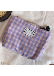 Korean Cosmetic Bag Plaid Beauty Pouch Necesserie Makeup Clutch Cosmetic Organizer Women Large Travel Cosmetic Bag Beauty