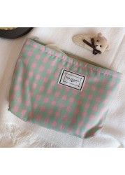 Korean Cosmetic Bag Plaid Beauty Pouch Necesserie Makeup Clutch Cosmetic Organizer Women Large Travel Cosmetic Bag Beauty