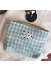 Korean Cosmetic Bag Plaid Beauty Pouch Necesserie Makeup Clutch Cosmetic Organizer Women Large Travel Cosmetic Bag Beauty