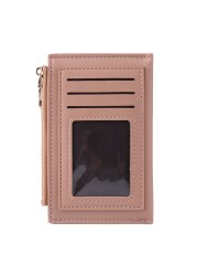 Fashion Women Solid Color Multi Slot Credit Card Holder Portable PU Leather Mini Coin Purse Multifunction Zipper Wallet