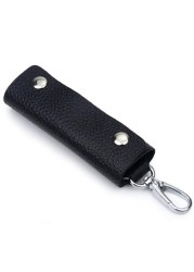 Portable High Quality Leather Key Case Double Snap Button Handmade Durable Simple Practical Color