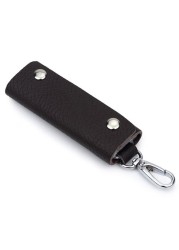 Portable High Quality Leather Key Case Double Snap Button Handmade Durable Simple Practical Color