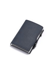 DIENQI - Men's Rfid Carbon Fiber Wallet, Black Leather Wallet, Small Wallet