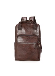 Men's PU Leather Backpack Large Laptop Backpack Casual School Bag For Teenagers Boys Brown Black