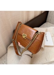 Solid Color Flap PU Leather Shoulder Crossbody Bags for Women Luxury Women's Designer Chain Handbag Crocodile Female Travel Bag