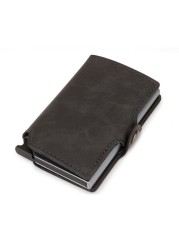 Dual RFID Aluminum Card Holder For Men Vegan Leather Card Wallet Card Holder With Automatic Pop Up