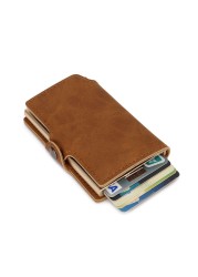 Dual RFID Aluminum Card Holder For Men Vegan Leather Card Wallet Card Holder With Automatic Pop Up