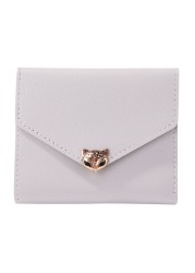 Simple Fashion Women Trifold PU Leather Small Wallet Portable Solid Color Casual Business Card Holder Fox Shape Hasp Coin Purse