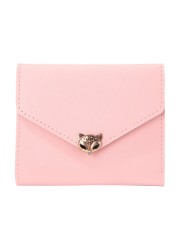 Simple Fashion Women Trifold PU Leather Small Wallet Portable Solid Color Casual Business Card Holder Fox Shape Hasp Coin Purse