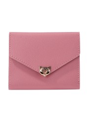 Simple Fashion Women Trifold PU Leather Small Wallet Portable Solid Color Casual Business Card Holder Fox Shape Hasp Coin Purse