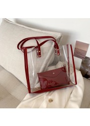 Spring Summer Transparent PVC Fashion Women Shoulder Shopping Bags Composite Handbags Solid Casual Large Capacity Ladies Handbags