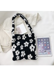 Stylish design plush flower pattern women tote bag handbags shoulder bag ladies large capacity simple fashion female bag