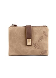 Engraved Leaves Small Wallet Women Wristlet Brand Women Purse Soft Pu Leather Ladies Wallet Card Holder Mini Girl Purse Clutch