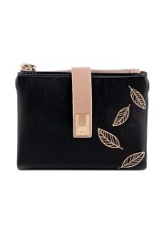 Engraved Leaves Small Wallet Women Wristlet Brand Women Purse Soft Pu Leather Ladies Wallet Card Holder Mini Girl Purse Clutch