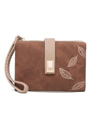 Engraved Leaves Small Wallet Women Wristlet Brand Women Purse Soft Pu Leather Ladies Wallet Card Holder Mini Girl Purse Clutch