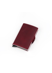 Genuine Leather Men Wallet Small Wallet With Rfid Lock Aluminum Card Holder Slim Male Wallet