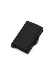 Genuine Leather Men Wallet Small Wallet With Rfid Lock Aluminum Card Holder Slim Male Wallet