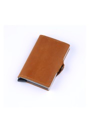 Genuine Leather Men Wallet Small Wallet With Rfid Lock Aluminum Card Holder Slim Male Wallet